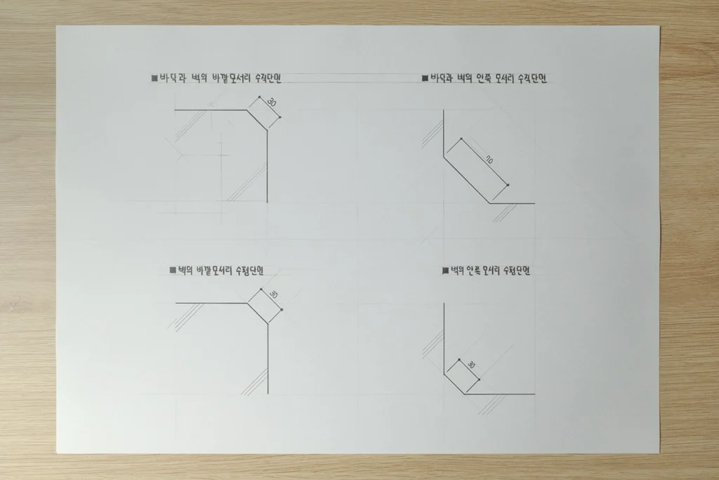 아스팔트 방수 모서리의 형상