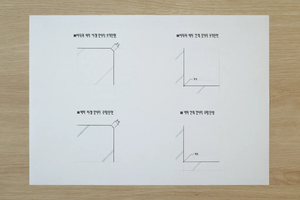 우레탄 도막 방수에 적용하는 모서리 형상.