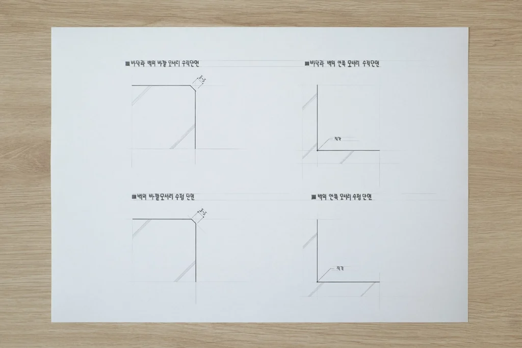 개질 아스팔트 시트 방수 모서리의 형상