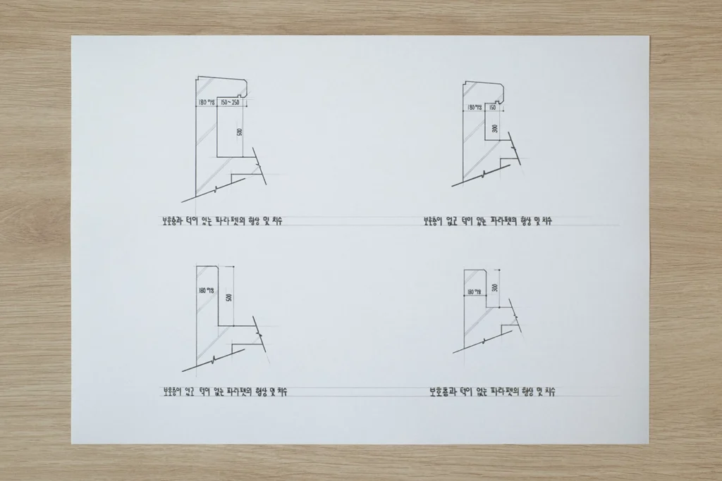 개질 아스팔트 시트 방수 파라펫 턱의 형상