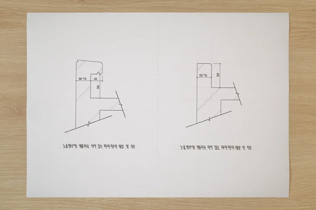 노출 방수에 적용하는 파라펫 턱의 형상